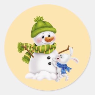 Sticker Rond Père Noël Bonhomme de neige Noël &