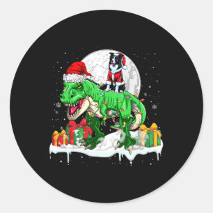 Sticker Rond Père Noël Border Collie équitation T-rex Propriéta