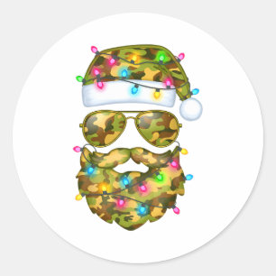 Sticker Rond Père Noël Camo Lunettes de soleil Camouflage Drôle