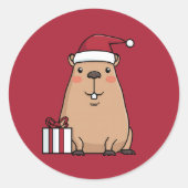 Sticker Rond Père Noël Capybara Holiday Fun (Devant)