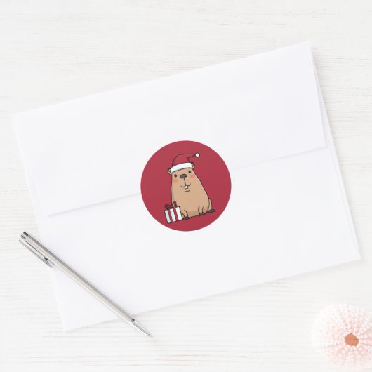 Sticker Rond Père Noël Capybara Holiday Fun (Enveloppe)