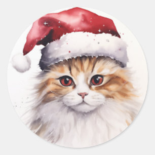 Sticker Rond Père Noël Cat