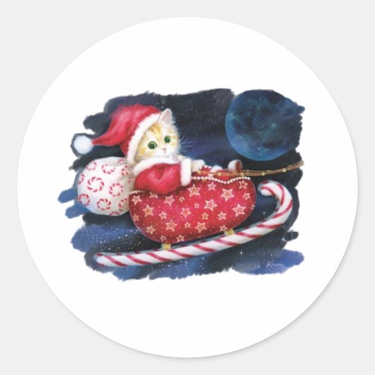 Sticker Rond Père Noël Cat (Devant)