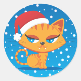 Sticker Rond Père Noël Cat