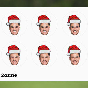 Sticker Rond Père Noël Chapeau de Noël Photo de Visage Personna