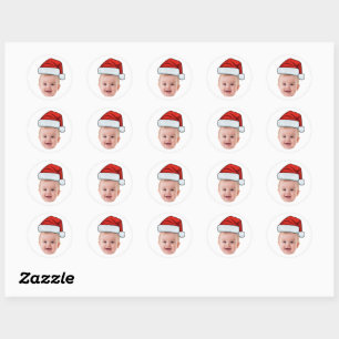 Sticker Rond Père Noël Chapeau de Noël Photo de Visage Personna