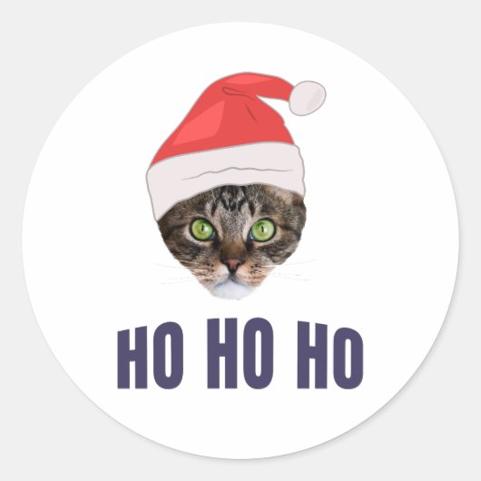 Sticker Rond Père Noël Chat avec Santa hat, Ho Ho ho Squa d'inv (Devant)