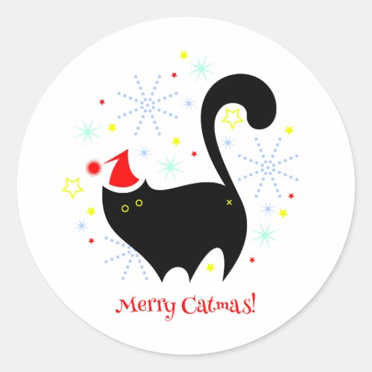 Sticker Rond Père Noël Chat Merry Catmas Noël (Devant)