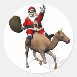 Sticker Rond Père Noël chevauchant un chameau