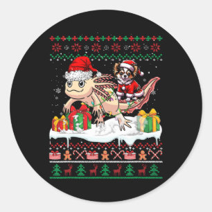Sticker Rond Père Noël Chihuahua équitation Axolotl Chandail de