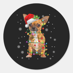 Sticker Rond Père Noël Chihuahua Feux de Noël Joyeux Noël Amour