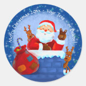 Sticker Rond Père Noël Chimney Reinder Sack Ajouter Année Texte (Devant)