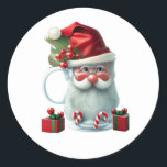 Sticker Rond Père Noël Christmas, Mignet Enveloppement De Mug<br><div class="desc">"Faites passer la joie de Noël à Père Noël,  la figure de la saison,  qui figure sur ce tee. Un plaisir festif qui saisit l'essence des fêtes,  parfait pour célébrer l'esprit de Noël."</div>