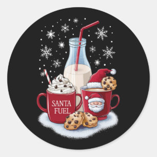 Sticker Rond Père Noël Christmas Milk and Cookies Latte Family 