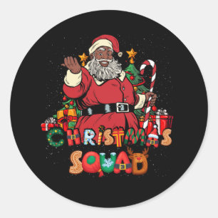 Sticker Rond Père Noël Christmas Squad Black Men African Americ