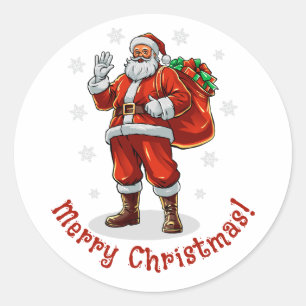 Sticker Rond Père Noël classique apportant des cadeaux de Noël
