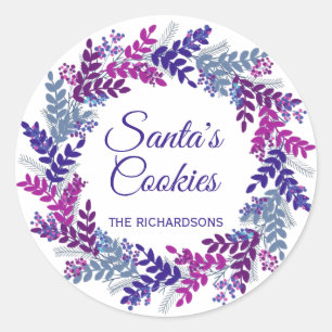 Sticker Rond Père Noël Cookies Purple Christmas Wreath