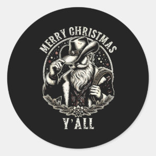 Sticker Rond Père Noël Cow-boy Joyeux Noël à tous Western C