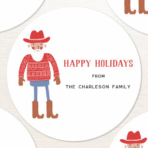 Sticker Rond Père Noël Cow-boy Noël