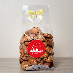 Sticker Rond Père Noël croient Noël famille rouge traditionnell