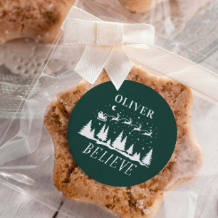 Sticker Rond Père Noël croient Noël traditionnel photo verte