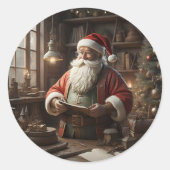 Sticker Rond Père Noël Dans Son Atelier Elfe De Noël (Devant)
