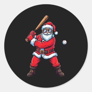 Sticker Rond Père Noël de Noël Baseball Batteur Xmas Sports Hom