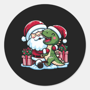 Sticker Rond Père Noël De Noël Tirant Un Coup D'Oeil Sur Rex Di