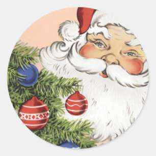 Sticker Rond Père Noël de Noël vintage avec ornements d'arbre