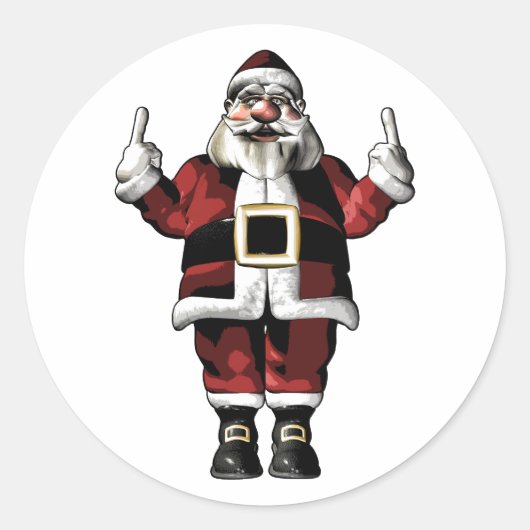 Sticker Rond Père Noël donne le doigt (Devant)