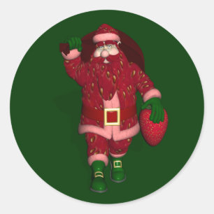 Sticker Rond Père Noël drôle agriculteur de fraises