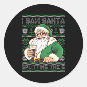 Sticker Rond Père Noël drôle buvant de la bière Split G Noël Pu
