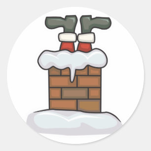Sticker Rond Père Noël drôle coincé dans la cheminée