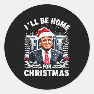 Sticker Rond Père Noël Drôle de Noël Pyjama Je Serai à la Maiso