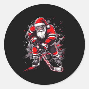 Sticker Rond Père Noël drôle Hockey Noël Rétro Hiver Joueur X