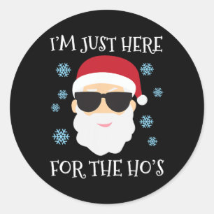 Sticker Rond Père Noël Drôle Ici Pour Le Pajamas De Noël Hos