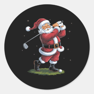 Sticker Rond Père Noël drôle jouant au golf Lumières de Noël Xm