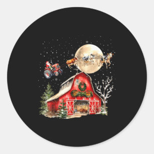 Sticker Rond Père Noël drôle tracteur vaches ferme agriculteur