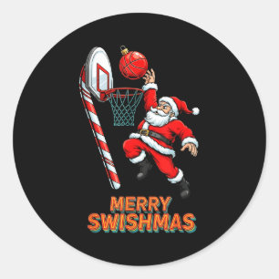 Sticker Rond Père Noël Dunking Merry Swishmas Basket-ball Noël 