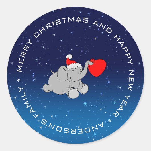 Sticker Rond Père Noël Elephant Avec Sac (Devant)