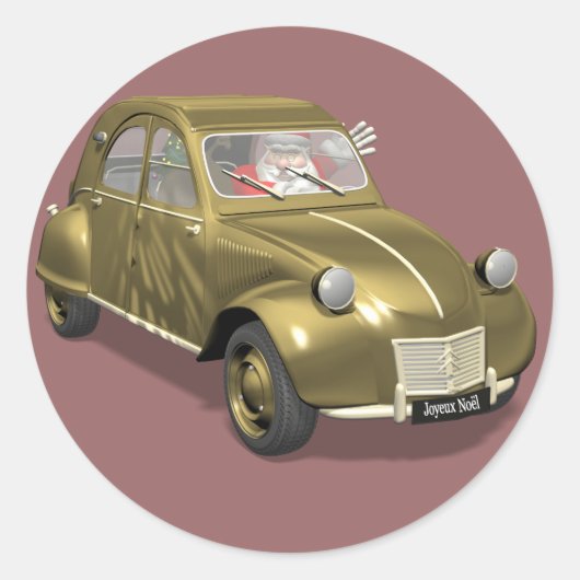 Sticker Rond Père Noël En Citroen 2CV (Devant)