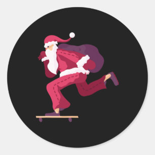 Sticker Rond Père Noël en skateboard Cadeau de Noël drôle