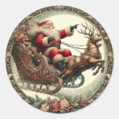 Sticker Rond Père Noël en traîneau et rennes (Devant)