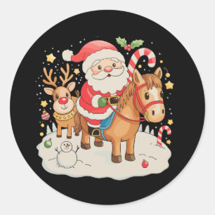 Sticker Rond Père Noël équitation Cheval mignon Noël Noël Noël 