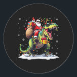 Sticker Rond Père Noël équitation Dinosaur T Rex Christmas Boys<br><div class="desc">Santa Riding Dinosaur T Rex Christmas Boys Men Xmas</div>