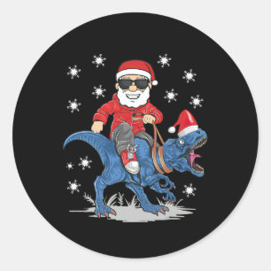 Sticker Rond Père Noël équitation Dinosaur T rex Christmas Boys