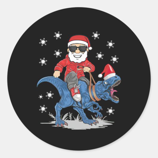 Sticker Rond Père Noël équitation Dinosaur T rex Christmas Boys (Devant)