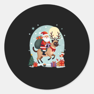 Sticker Rond Père Noël équitation renne Siamese Chat Noël Arbre