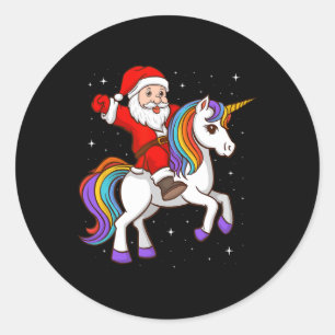 Sticker Rond Père Noël équitation Unicorn Mystical Animal Xmas 