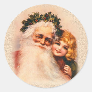 Sticker Rond Père Noël et fille victorienne